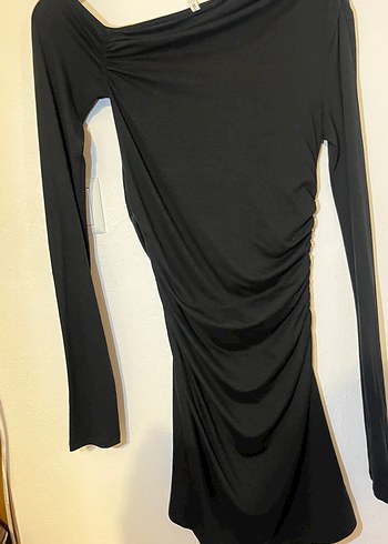 Uzun Kollu Siyah Drapeli Kadın Abiye Elbise - Görsel 2