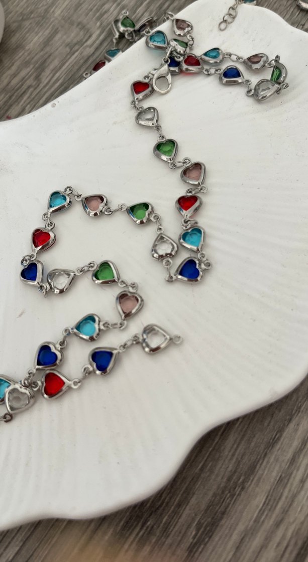 Renkli Uzun Zincir Detaylı Bohem Kadın Kolye bileklik seti - Görsel 3