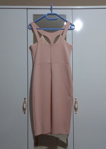 Pembe Midi V Yakalı Kolsuz Elbise
