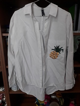cebi ananas işlemeli beyaz gömlek