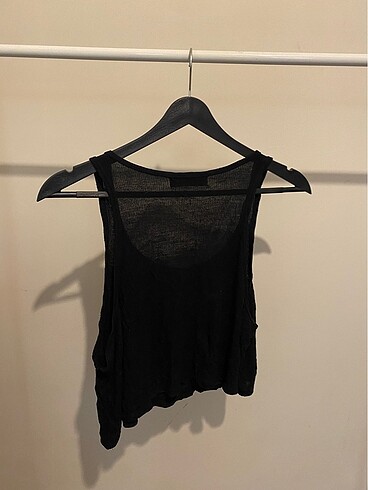 m Beden Pull&Bear siyah crop fitilli askılı body atlet y2k lolita
