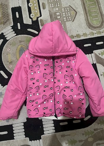 Kız Çocuk Kapüşonlu fermuarlı  Pembe Mont - Görsel 2