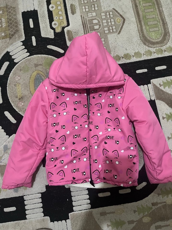 Kız Çocuk Kapüşonlu fermuarlı  Pembe Mont - Görsel 2