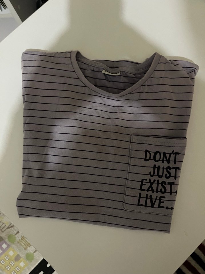 Gri Çizgili Erkek Tişört - Görsel 2