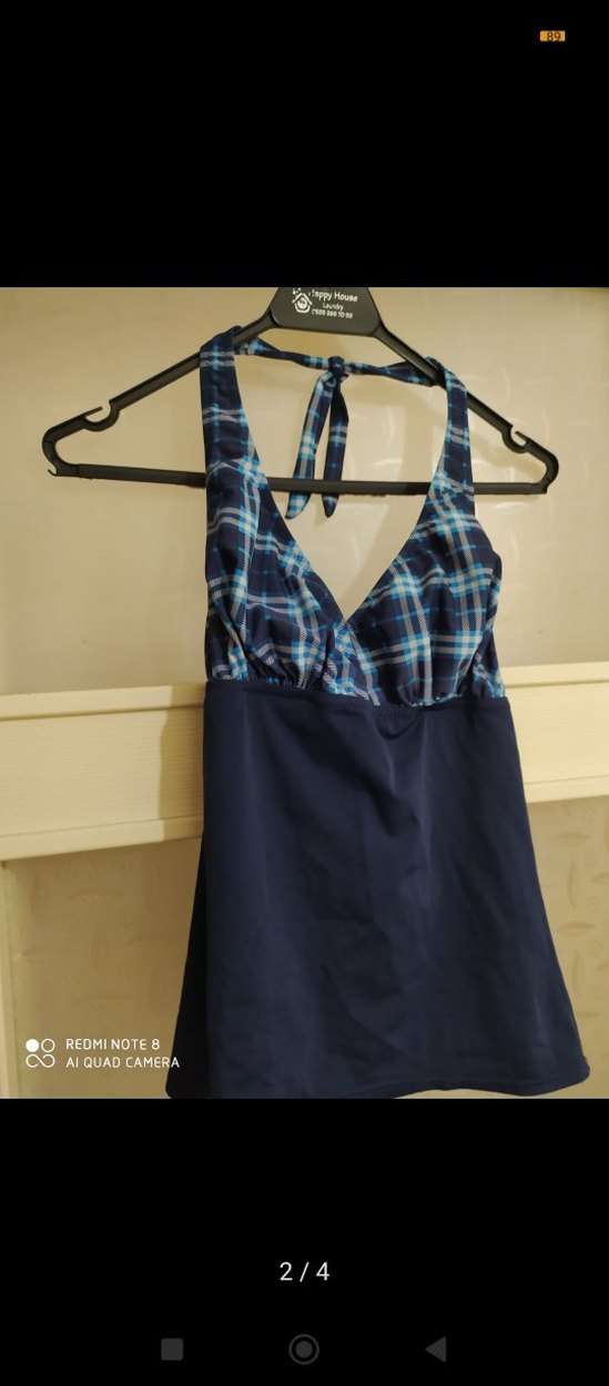 Kadın Mavi Bağlamalı Kısa Mayo - Görsel 2