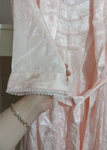 Pembe Vintage Bohem Uzun Kadın Sabahlık - Görsel 6