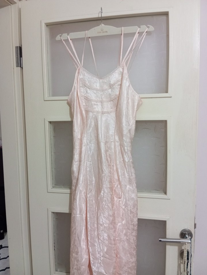 Pembe Vintage Bohem Uzun Kadın Sabahlık - Görsel 4