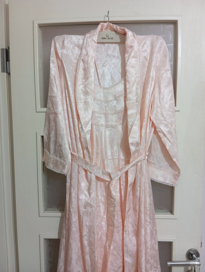 Pembe Vintage Bohem Uzun Kadın Sabahlık - Görsel 2