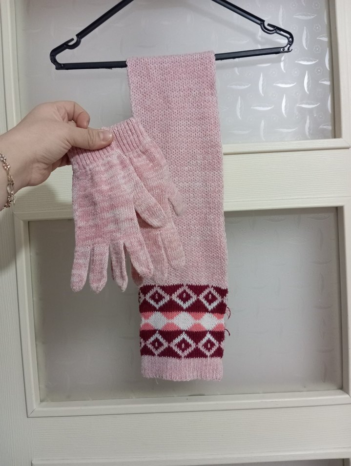 Kız Çocuk Pembe Örgü Eldiven - Görsel 4