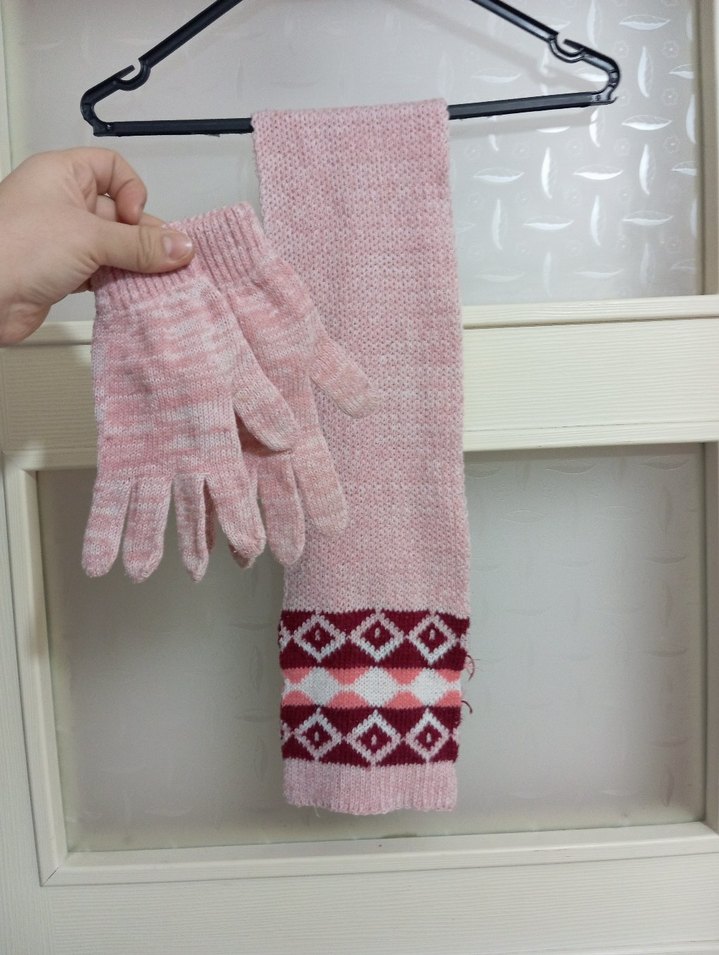 Kız Çocuk Pembe Örgü Eldiven - Görsel 2