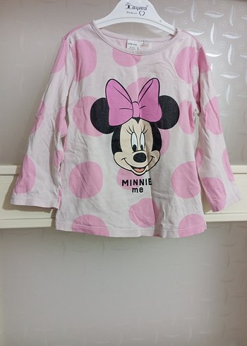 Kız Çocuk Pembe Uzun Kollu Minnie Baskılı Tişört - Görsel 3