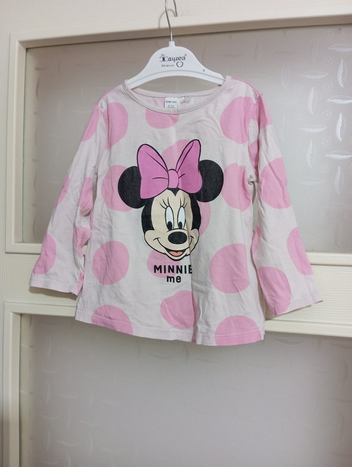 Kız Çocuk Pembe Uzun Kollu Minnie Baskılı Tişört - Görsel 2