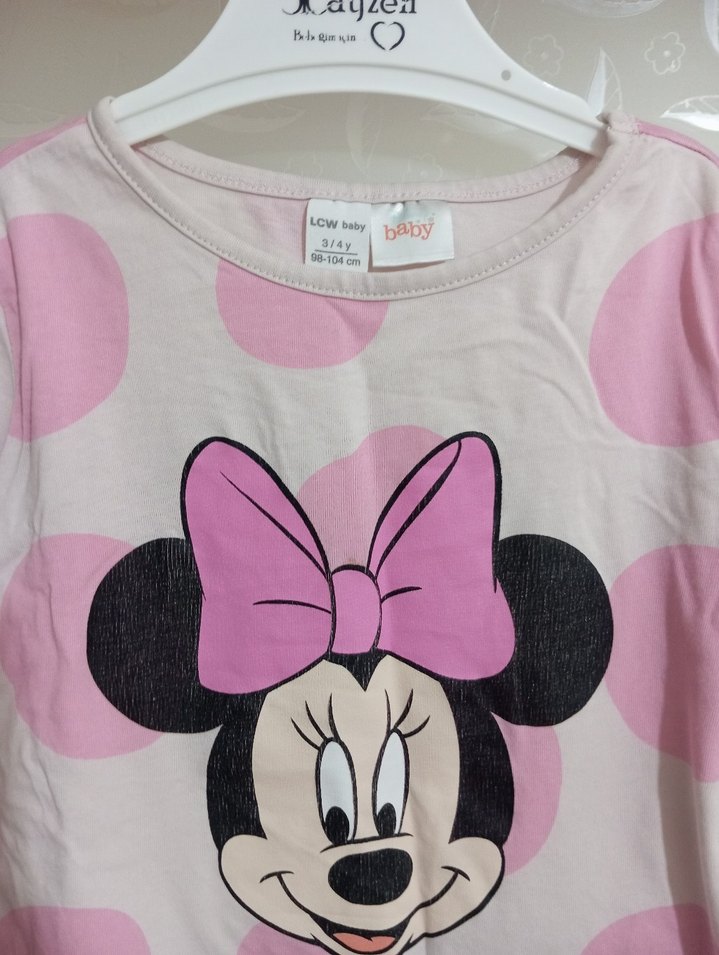 Kız Çocuk Pembe Uzun Kollu Minnie Baskılı Tişört - Görsel 5