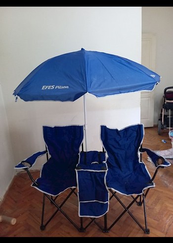 Kraft Efes Pilsen Cift Kisilik Mavi Katlanir Kamp Sandalyesi Seti