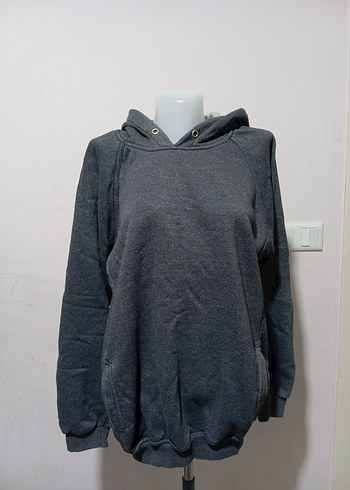Diğer Koyu Gri Kapusonlu Rahat Sweatshirt