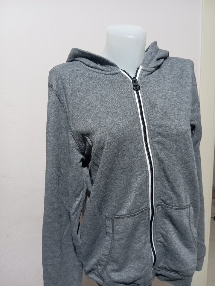 Gri Melanj Kapüşonlu Fermuarlı Sweatshirt — görsel 3/10
