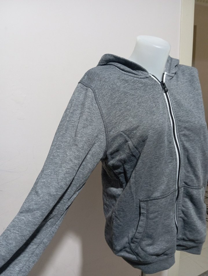 Gri Melanj Kapüşonlu Fermuarlı Sweatshirt — görsel 6/10