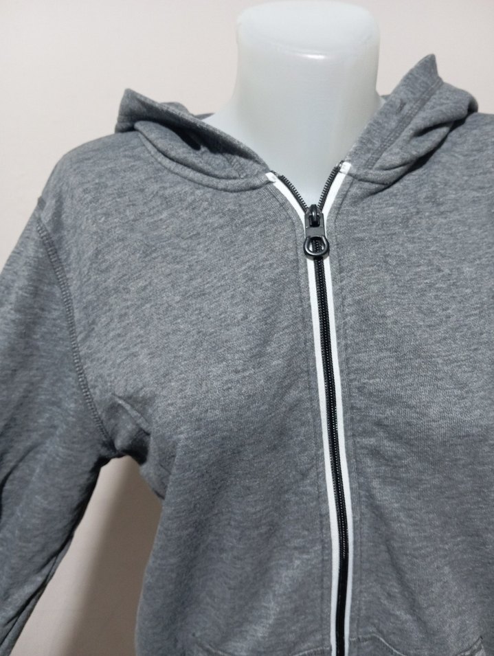 Gri Melanj Kapüşonlu Fermuarlı Sweatshirt — görsel 7/10