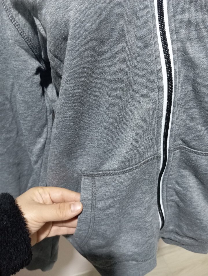 Gri Melanj Kapüşonlu Fermuarlı Sweatshirt — görsel 8/10