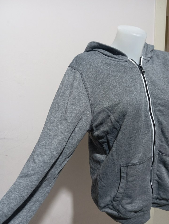 Gri Melanj Kapüşonlu Fermuarlı Sweatshirt — görsel 5/10
