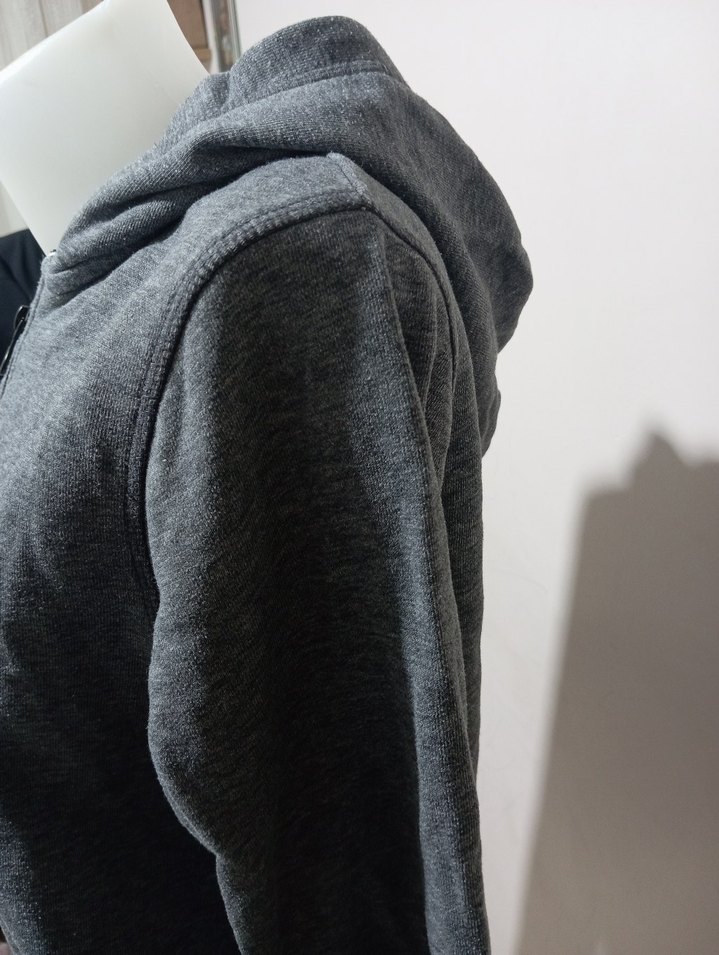 Gri Melanj Kapüşonlu Fermuarlı Sweatshirt — görsel 9/10