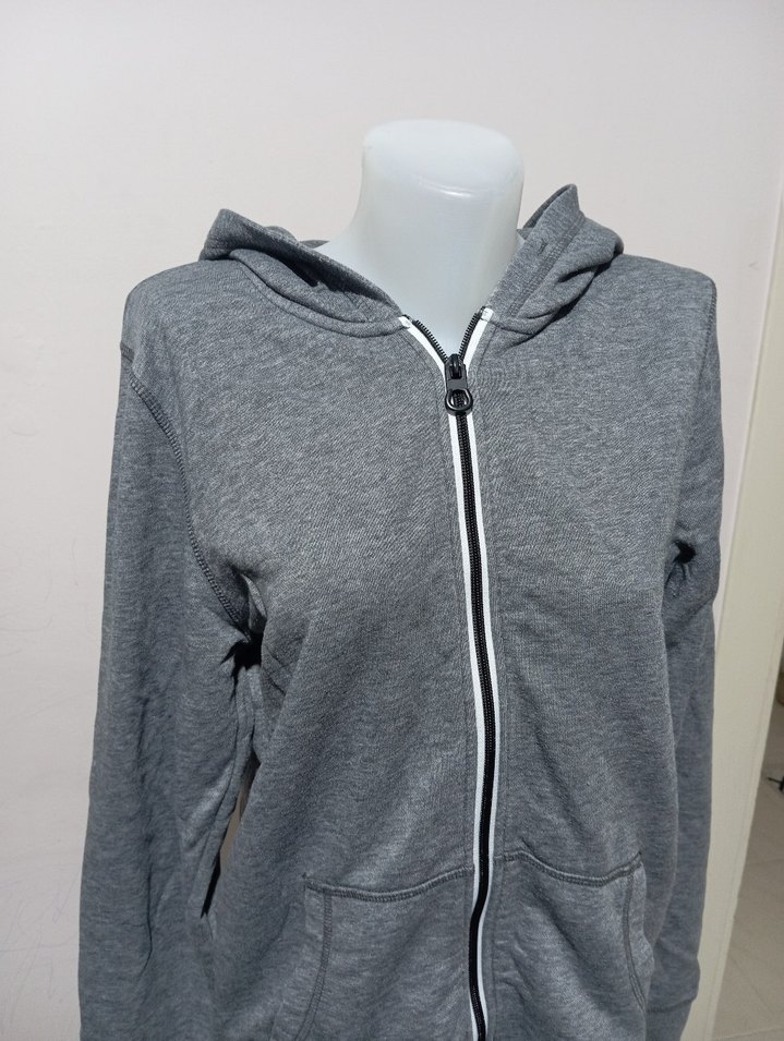 Gri Melanj Kapüşonlu Fermuarlı Sweatshirt — görsel 4/10