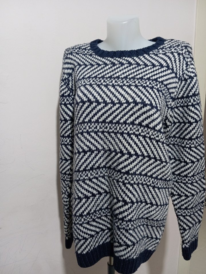 Lacivert-Beyaz Herringbone Triko Kazak — görsel 4/8