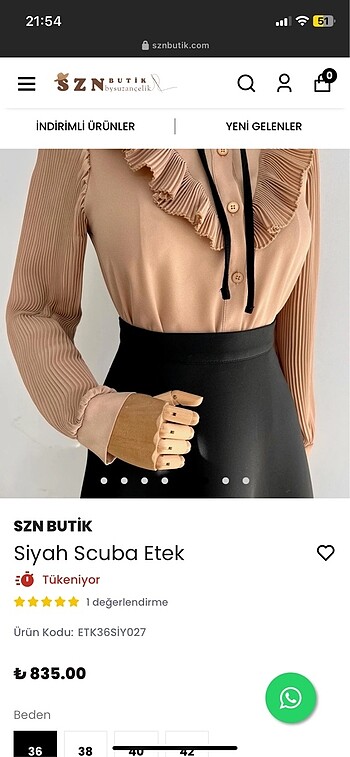 m Beden Scuba siyah etek