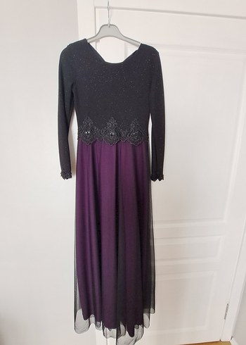Uzun Kollu Mor Gotik Abiye Elbise