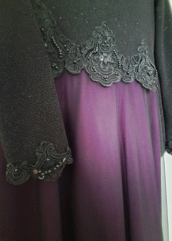 38 Beden mor Renk Uzun Kollu Mor Gotik Abiye Elbise