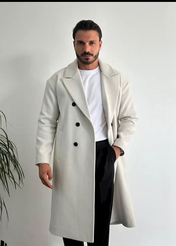 Erkek Krem Uzun Palto - Görsel 3
