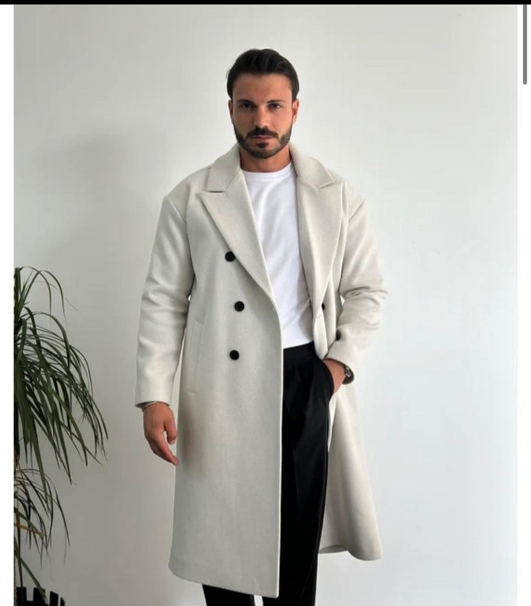 Erkek Krem Uzun Palto - Görsel 3