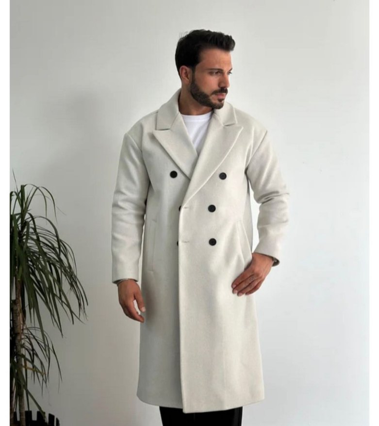 Erkek Krem Uzun Palto - Görsel 2