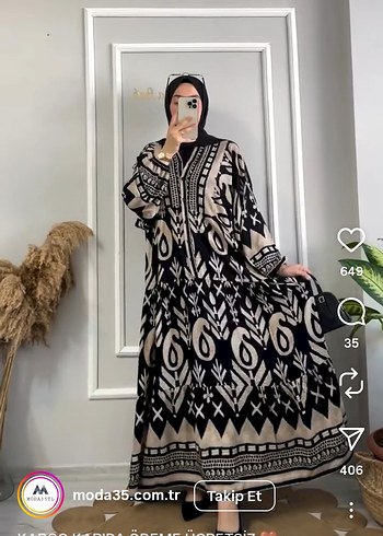 Siyah Etnik Desenli Bohem Uzun Elbise