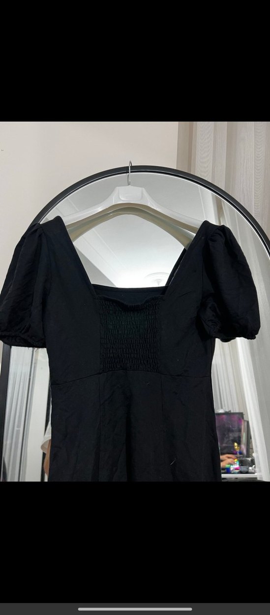 Siyah V Yaka Midi Elbise - Görsel 3