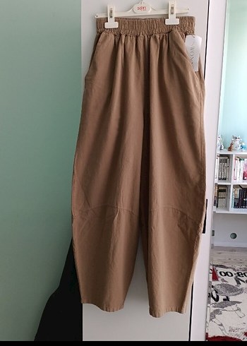 Bej Rahat Kesim Kadın Keten Pantolon - Görsel 2