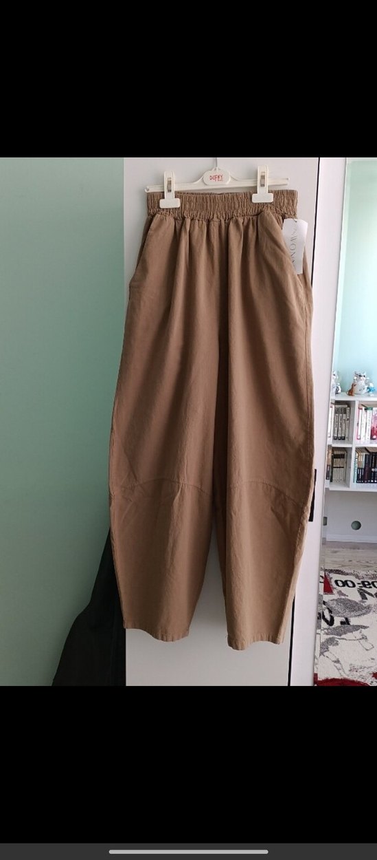 Bej Rahat Kesim Kadın Keten Pantolon - Görsel 2