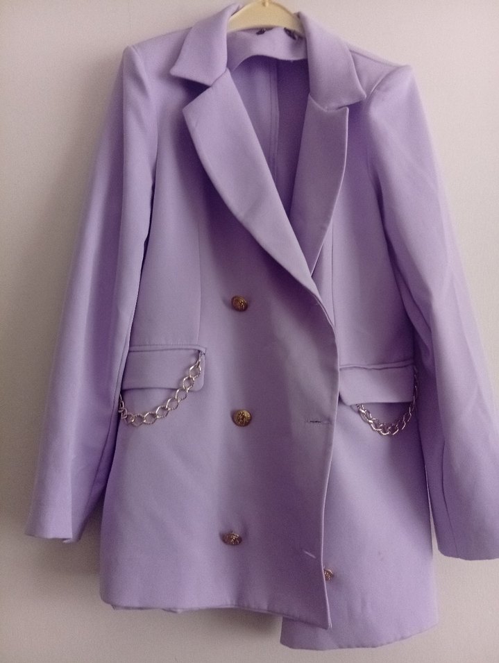 Zincir Detaylı Pastel Mor Kadın Blazer - Görsel 2