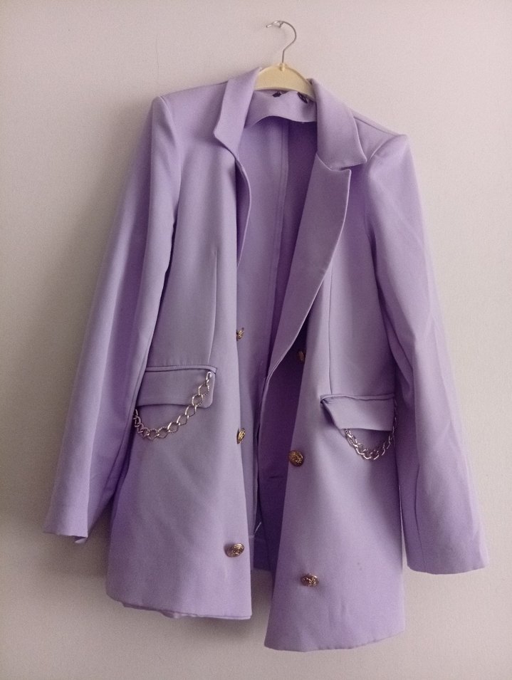 Zincir Detaylı Pastel Mor Kadın Blazer - Görsel 3
