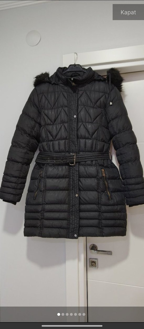 Kemerli Siyah Kadın Kışlık Mont - Görsel 2