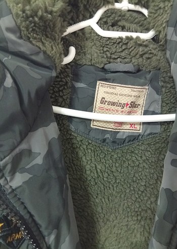 Kapüşonlu Kamuflaj Desenli Gri Kadın Mont - Görsel 6