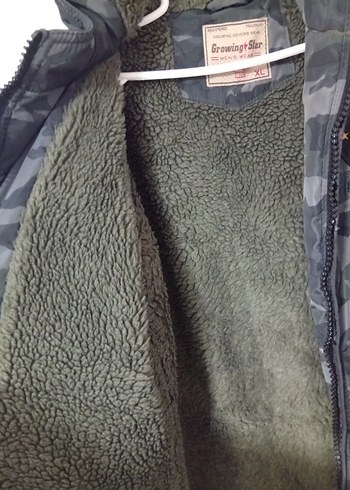 Kapüşonlu Kamuflaj Desenli Gri Kadın Mont - Görsel 5