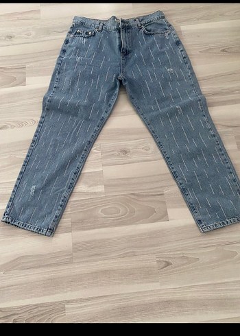 Mavi Payetli Rahat Kesim Kadın Kot Pantolon - Görsel 3