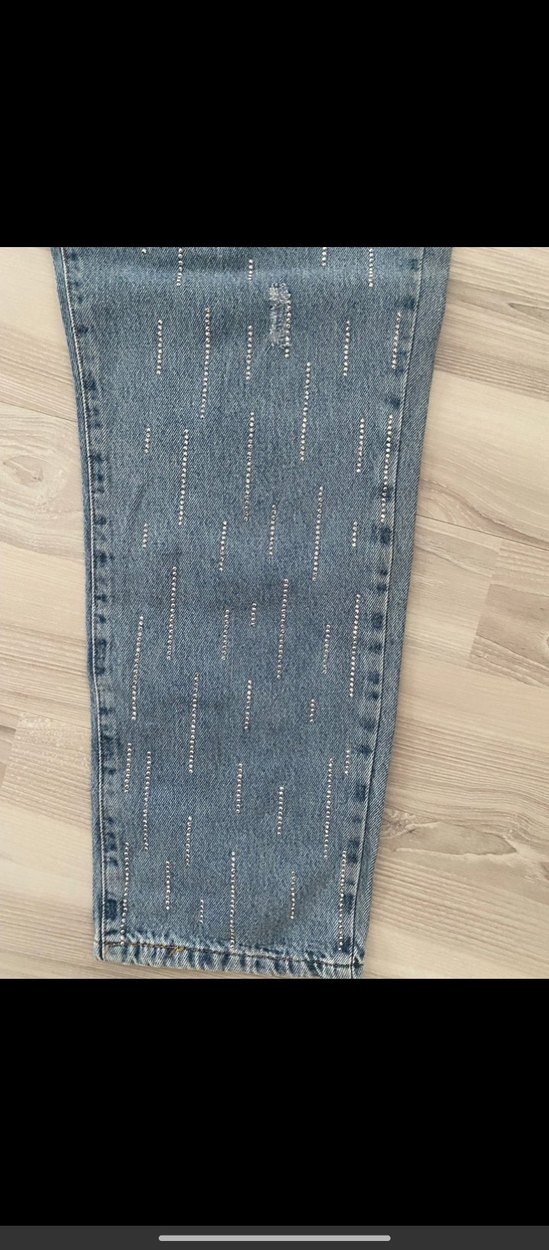 Mavi Payetli Rahat Kesim Kadın Kot Pantolon - Görsel 2