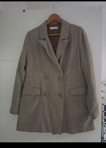 Bej Ekose Desenli Kadın Blazer Ceket - Görsel 3