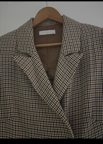 Bej Ekose Desenli Kadın Blazer Ceket - Görsel 2