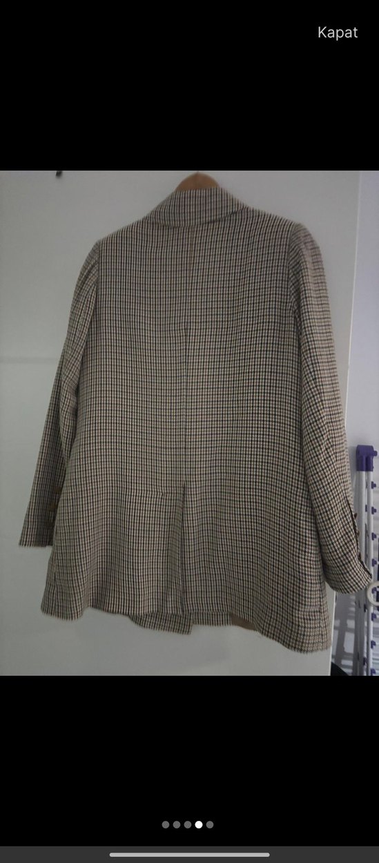 Bej Ekose Desenli Kadın Blazer Ceket - Görsel 4