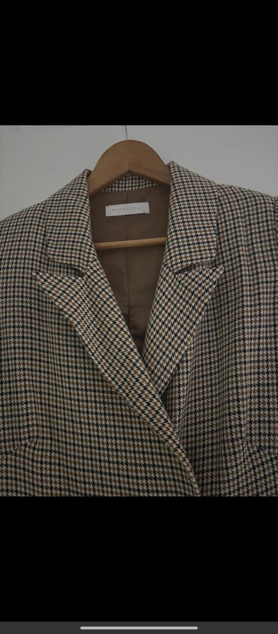 Bej Ekose Desenli Kadın Blazer Ceket - Görsel 2