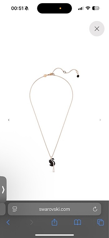 swarovski Swan Kolye Kuğu, Siyah, Pembe altın rengi kaplama