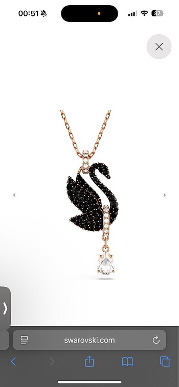 Swan Kolye Kuğu, Siyah, Pembe altın rengi kaplama